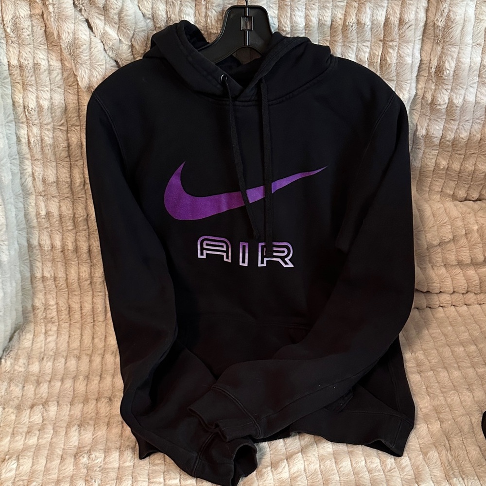 Nike Air Men's Black Hoodie with Purple Swoosh